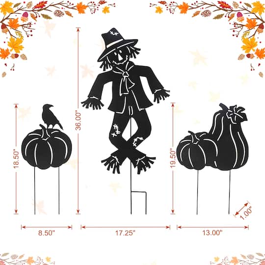 Glitzhome® Set of 3 Fall Metal Scarecrow Silhouette Yard Stakes